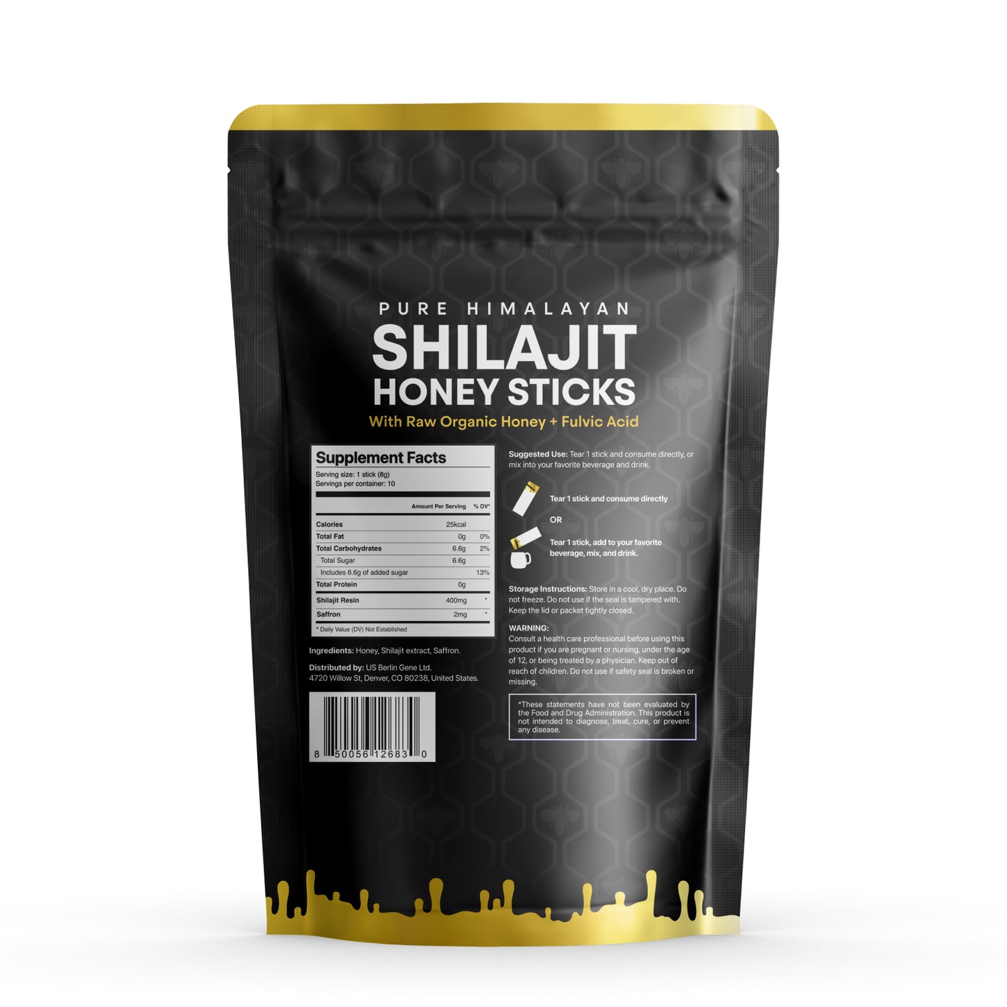 True Nutra Pure Himalayan Shilajit Honey Sticks with Raw Organic Honey Fulvic Acid 85+ Essential Minerals Fast Absorbing Long Lasting 10 Sticks
